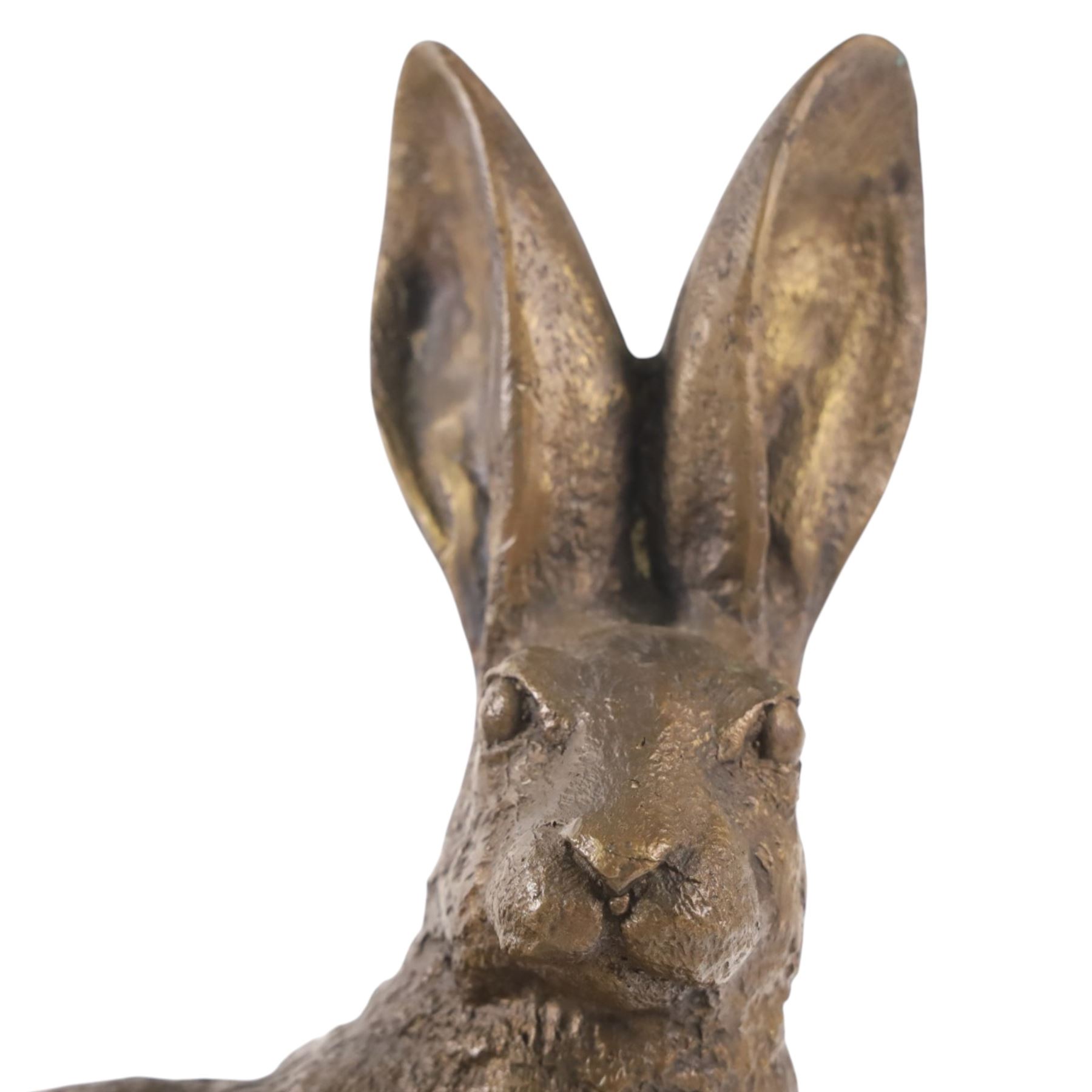 Bronzed figure of a seated hare, together with figure of a duck, hare H31cm 