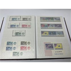 Thematic stamp collection relating to satellites, telecommunications and space from various Countries including Angola, Antigua, Ascension, Australia, Bahamas Barbados, Bhutan, British Virgin Islands, Denmark, Ecuador, Israel etc, a mint and used collection housed in three stockbooks