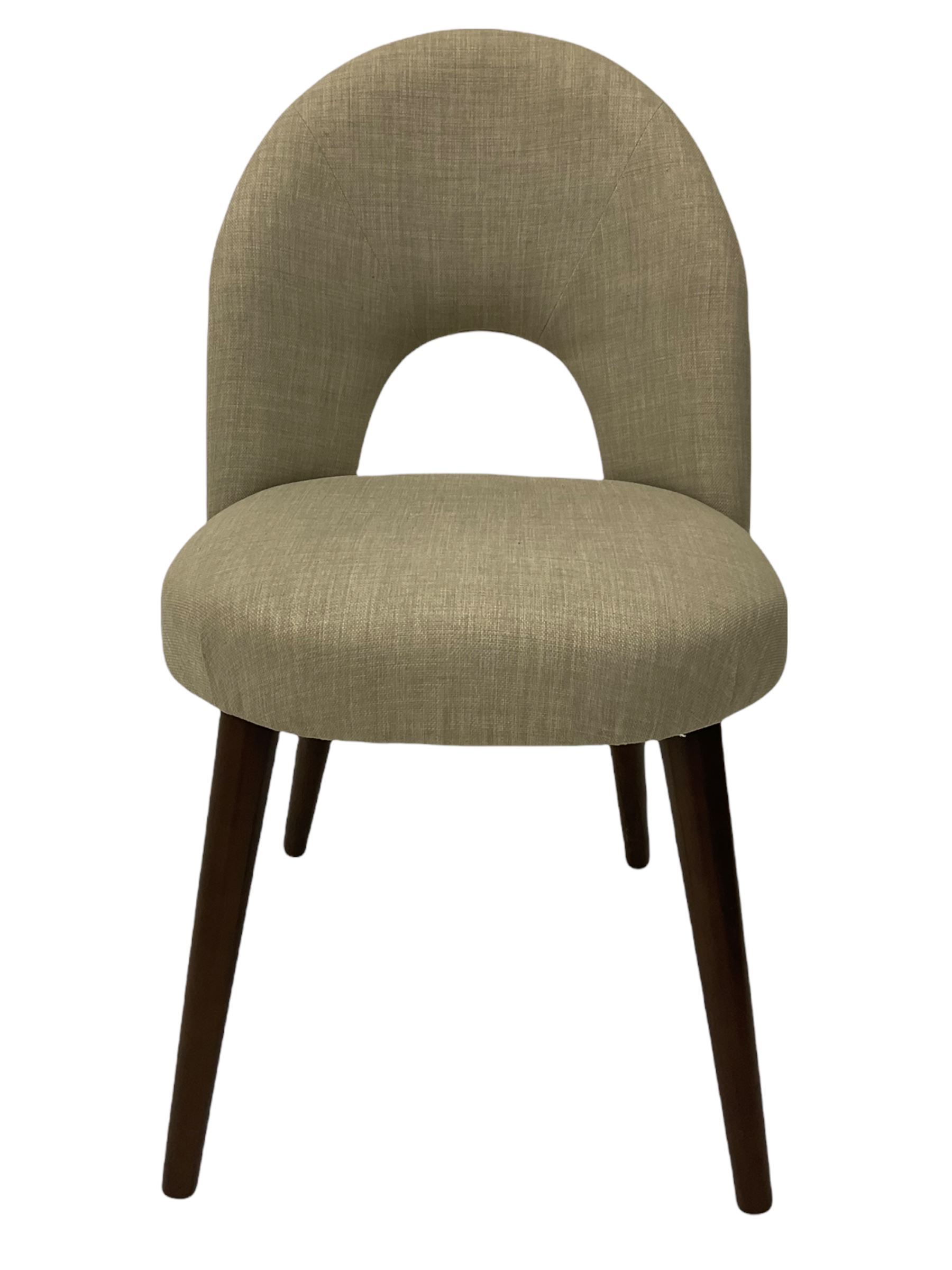 Bentley Designs - Premier collection 'Oslo' contemporary walnut extending dining table and six chairs upholstered in steel grey fabric. 