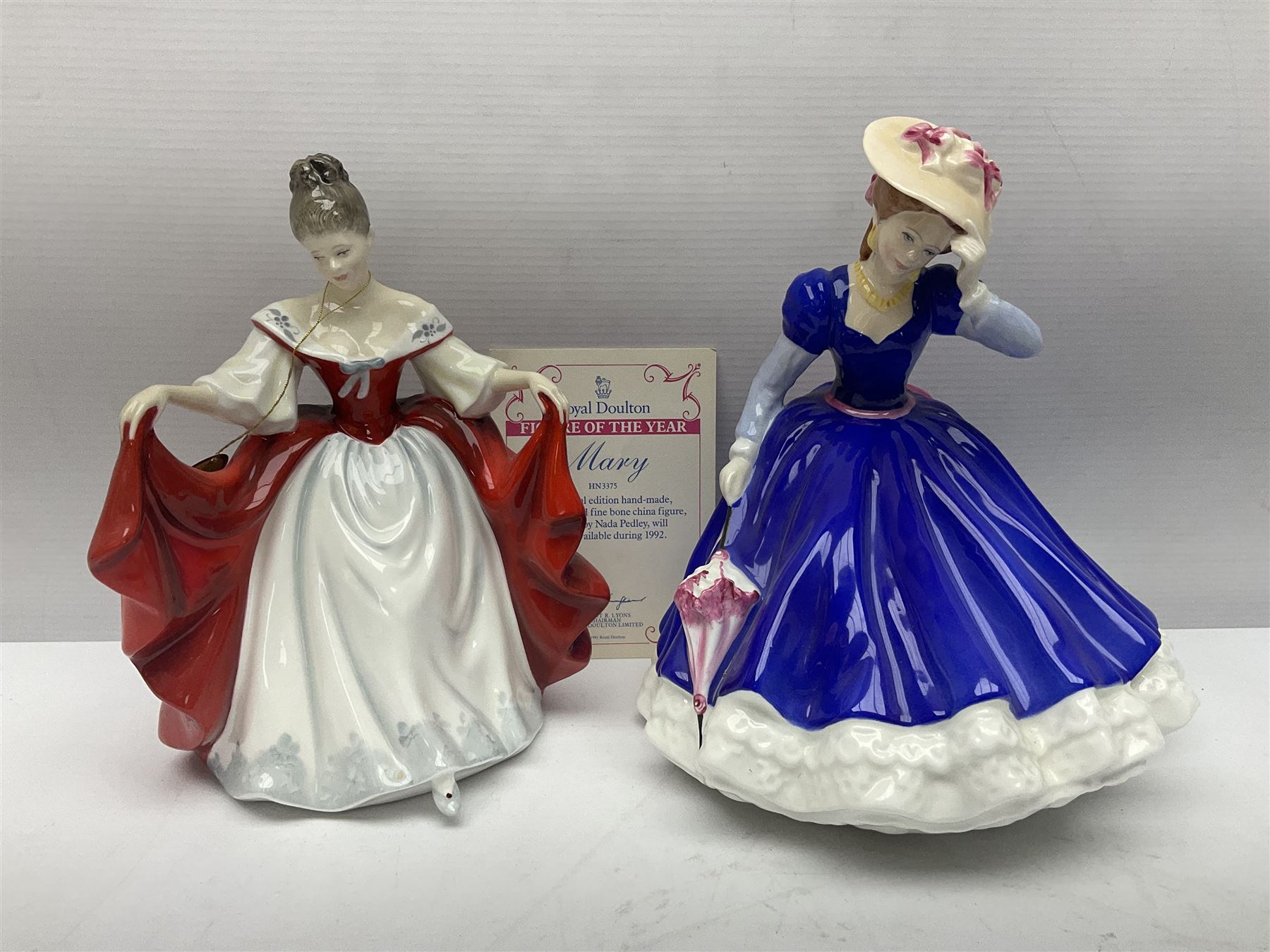 Seven Royal Doulton figures, comprising Sara HN2265, Lorraine HN4301, Mary HN3375, Olivia HN5114, Charlotte HN4092, Josephine HN4223 and Rachel HN4780, together with five smaller Royal Doulton figures (12)