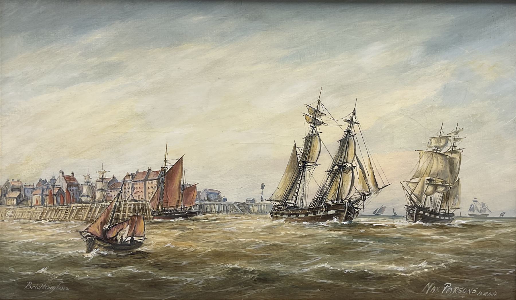 Max Parsons ARCA (British 1915-1998): 'Bridlington', oil on bard signed and titled 34cm x 58cm