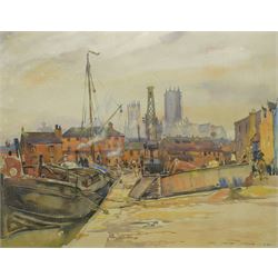 Frederick (Fred) Lawson (British 1888-1968): 'Lincoln' Docks with Cathedral Behind, waterc...