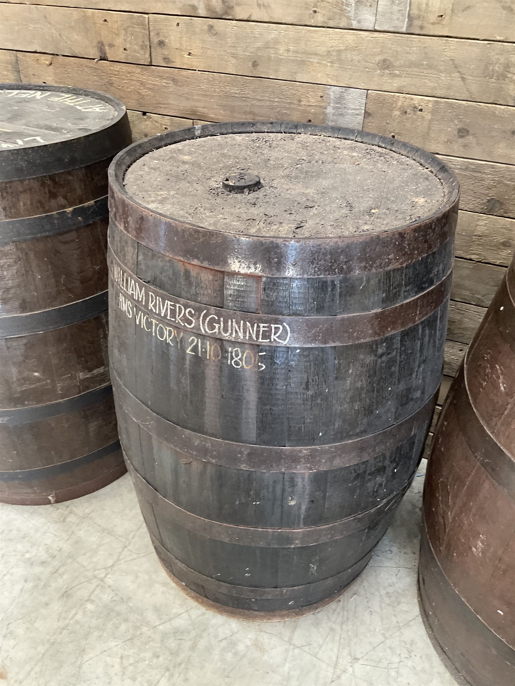 Four coopered barrel pub tables 