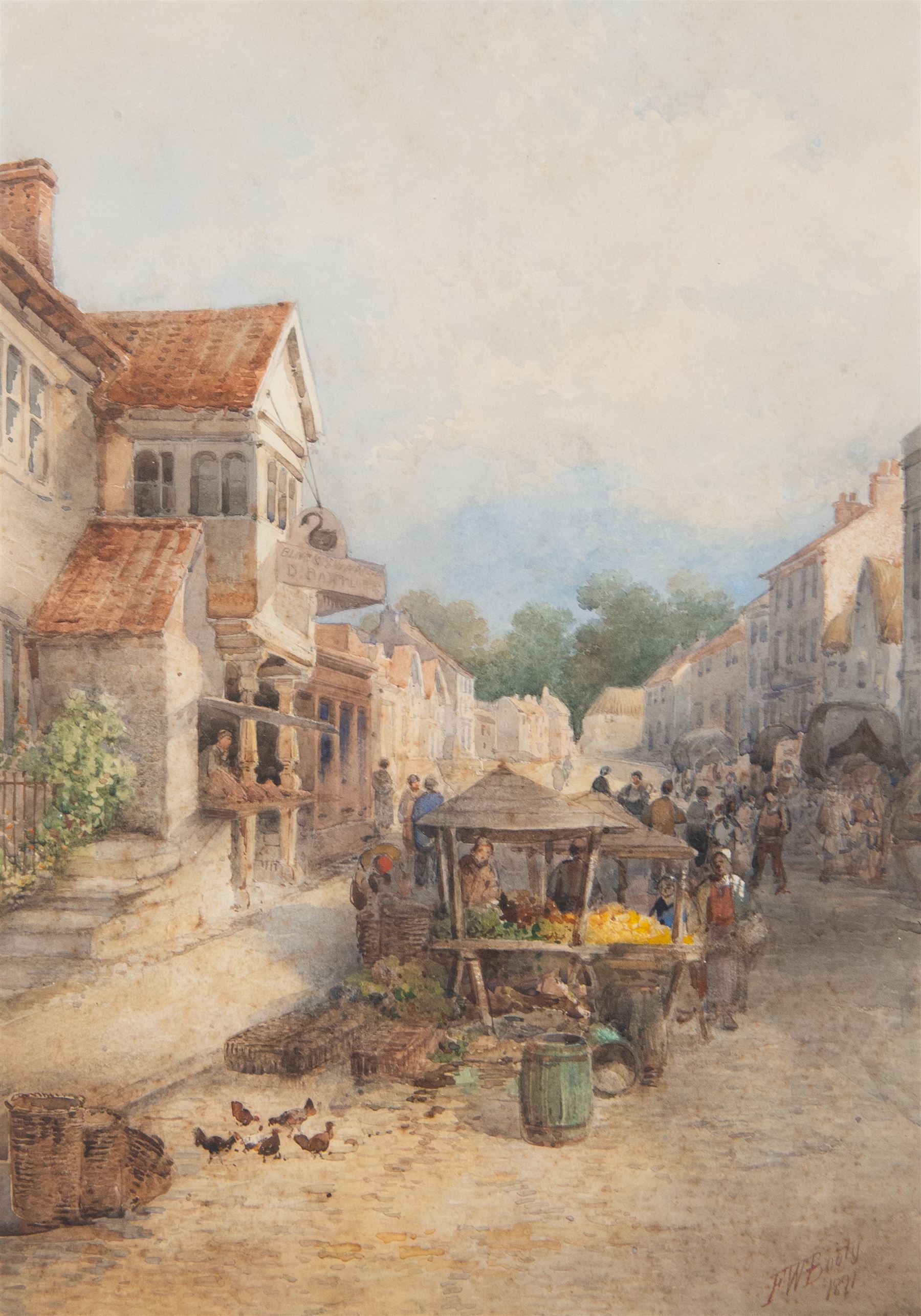 Frederick William Booty (British 1840-1924): 'The Black Swan' Kirkbymoorside, watercolour signed and dated 1891, 47cm x 33cm