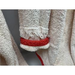 On the direct instructions of Anita Porter nee Lonsbrough Great British Olympic and Commonwealth Games gold medal winning swimmer - collection of early and international memorabilia comprising original Huddersfield Bath Club track suit top bearing eight stitched on cloth badges including British Empire & Commonwealth Games 1958 England Team, YSASA, North Eastern Counties ASA, ESSA Division 3,  English Schools Swimming Association winner etc
The swimming costume Anita wore at the 1958 Commonwealth Games in Cardiff, her first major championships, where she won two gold medals. The grey elastic on the sides, in those days, she would use to make it tighter and more streamlined.
Blue track suit from the 1960 Olympics which she wore on the podium receiving the gold medal.
1960 pool side towelling robe used at the Rome Olympics (interesting to note her name is spelt wrong on the embroidered label).
1962 Commonwealth Games pool side towelling robe used in Perth Australia when winning three Gold medals. 
It was also this year she became BBC Sports Personality of the year, the first female to do so.
Her 'lucky' pool side towel which she took with her to every event she competed in and which can be seen round her neck in many official celebratory photographs. Copies of some of these photographs are included for identification.
In addition there are two souvenir programmes of an evening event to honour Anita at The Theatre Royal Huddersfield and she has kindly signed the front cover on one of these.