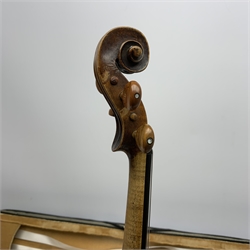 19th century German violin with 36cm two-piece maple back and ribs and spruce top, 59cm overall, in later fitted carrying case