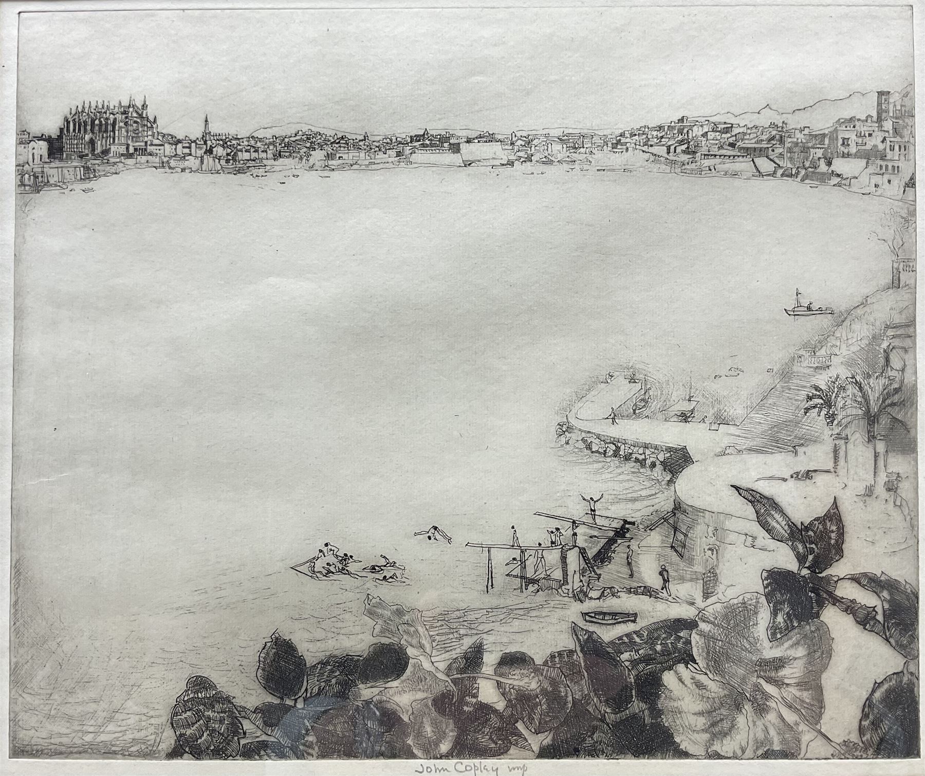 John Copley RBA (British 1875-1950): Bay of Palma - Mallorca, drypoint etching signed in pencil 25cm x 30cm