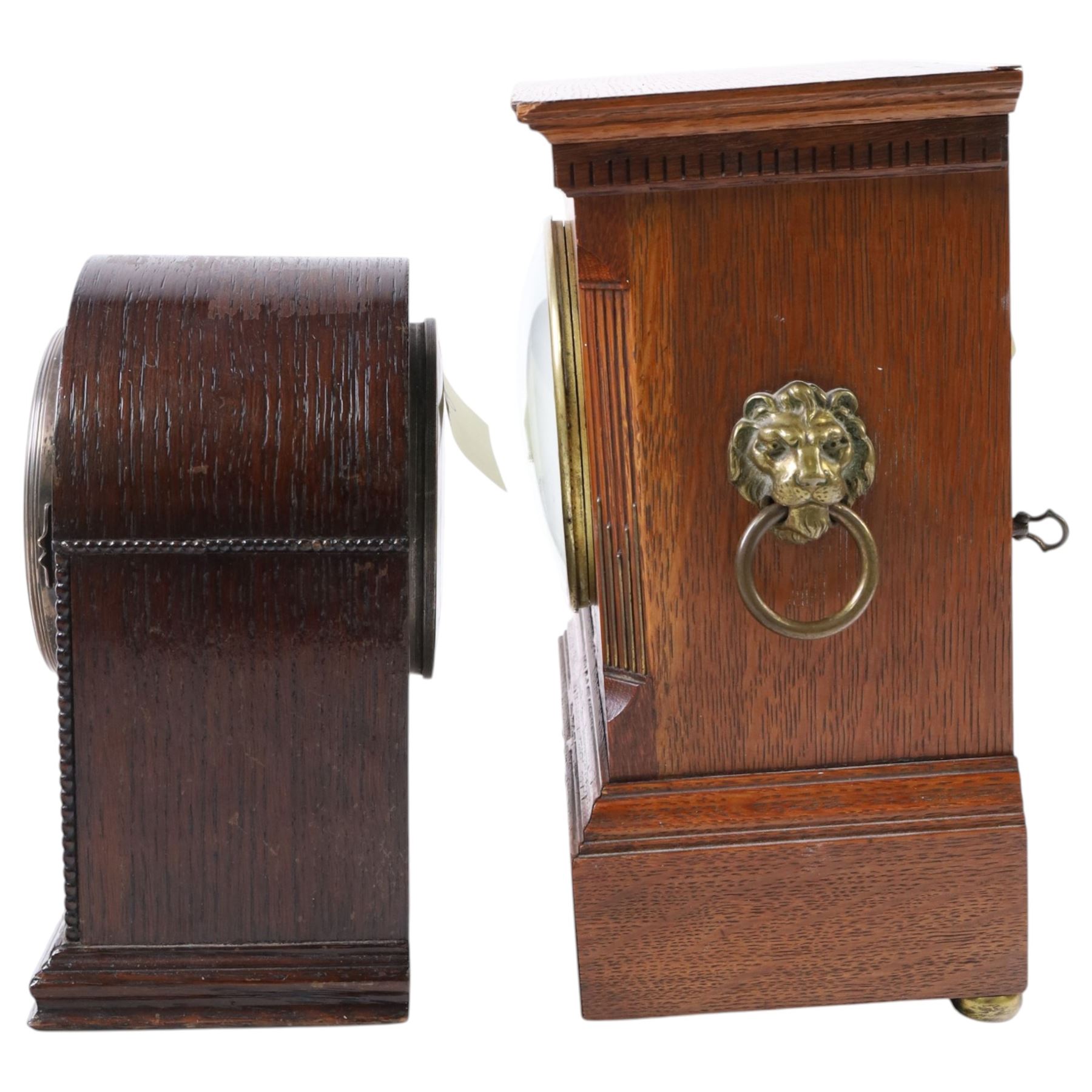 Early 20th century Smiths brass lantern clock, together with serval other mantel clocks