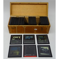  Cased set of 1950s colour slides mainly English architectural scenes, holiday photos from Paris, German etc, all annotated (60 approx)  