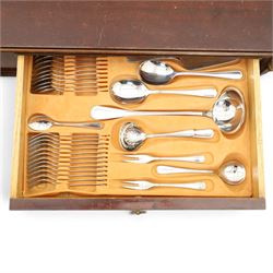 Mahogany cased canteen of Solingen cutlery, raised upon turned legs