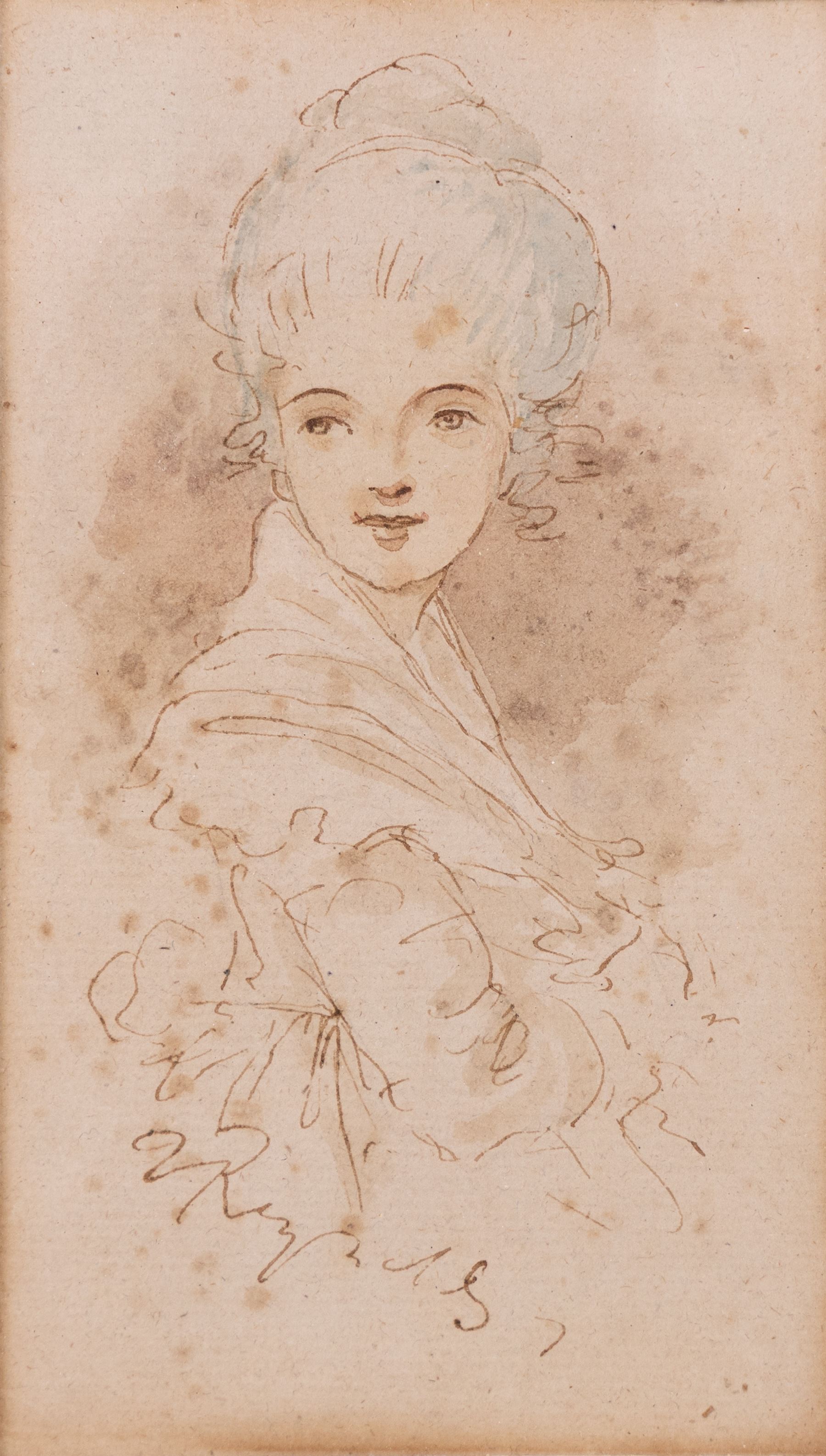 Follower of Joshua Reynolds (British 1723-1792): Studies of Young Women, set of four pen ink and colour wash drawings bearing signature and dated 1759, 20cm x 13cm - 15cm x 9cm (4)