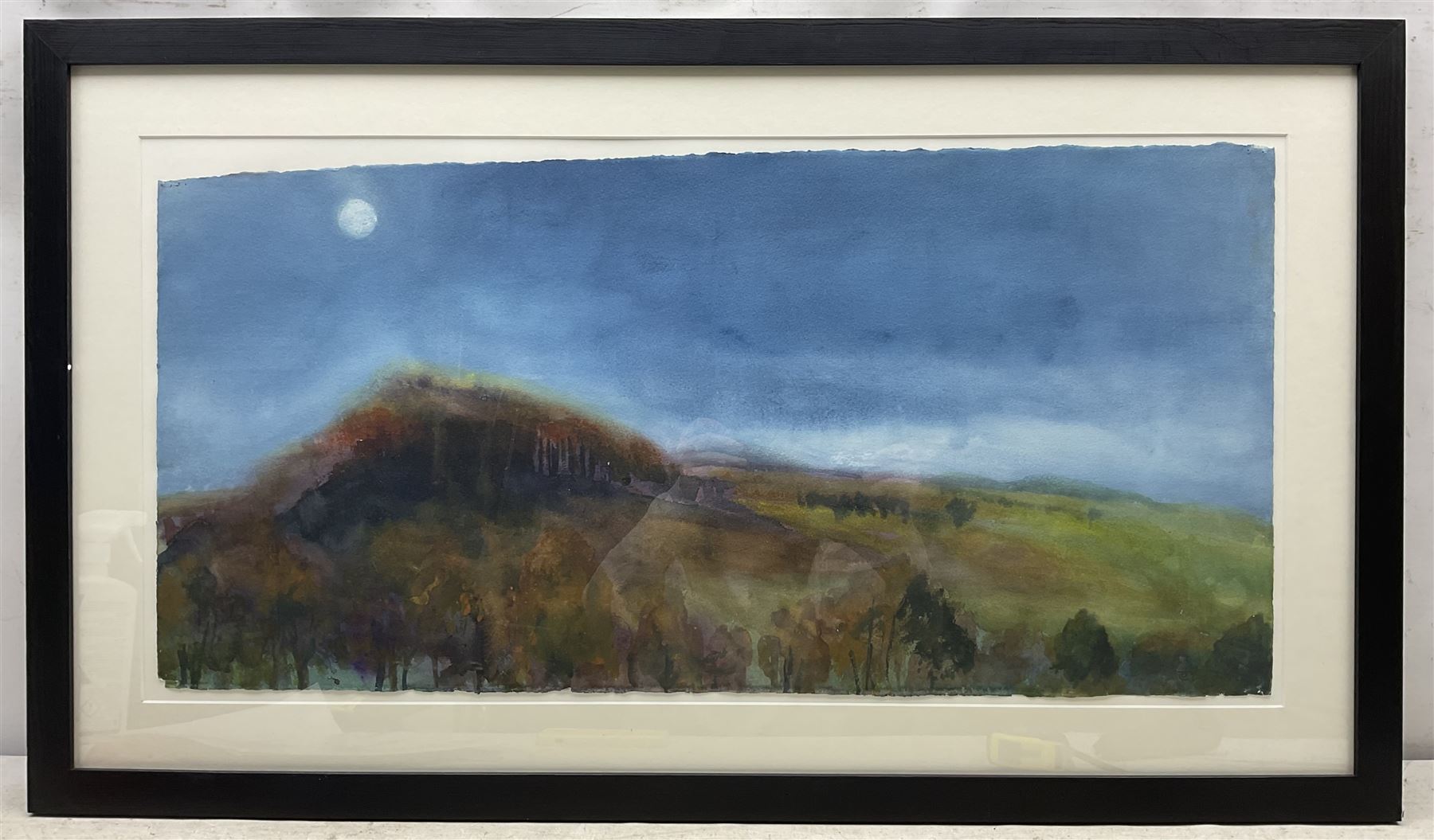 Philip Charles Turner (British 1949-): Moonlit Landscape, watercolour signed with monogram 39cm x 77cm 