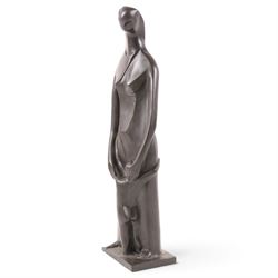 Modernist School (mid-20th century) - bronze cast sculpture depicting mother and child, signed lei and dated 1965, H50cm