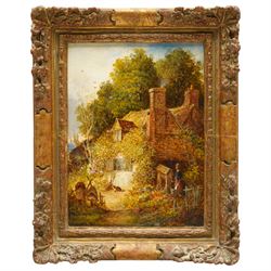 Thomas Whittle Junior (British fl.1865-1885): 'Cottage at Godalming', oil on board signed and dated 1871, 19cm x 14cm
