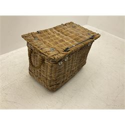 Large wicker basket with rope handles and metal fixtures, H54cm