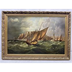 English School (20th century): Strong Winds off Whitby, oil on canvas indistinctly signed 47cm x 73cm