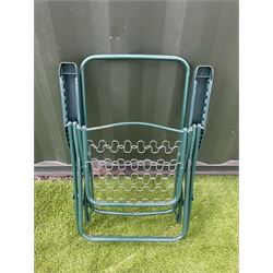 Pair of metal garden relaxer chairs, with green fabric cushions  - THIS LOT IS TO BE COLLECTED BY APPOINTMENT FROM DUGGLEBY STORAGE, GREAT HILL, EASTFIELD, SCARBOROUGH, YO11 3TX