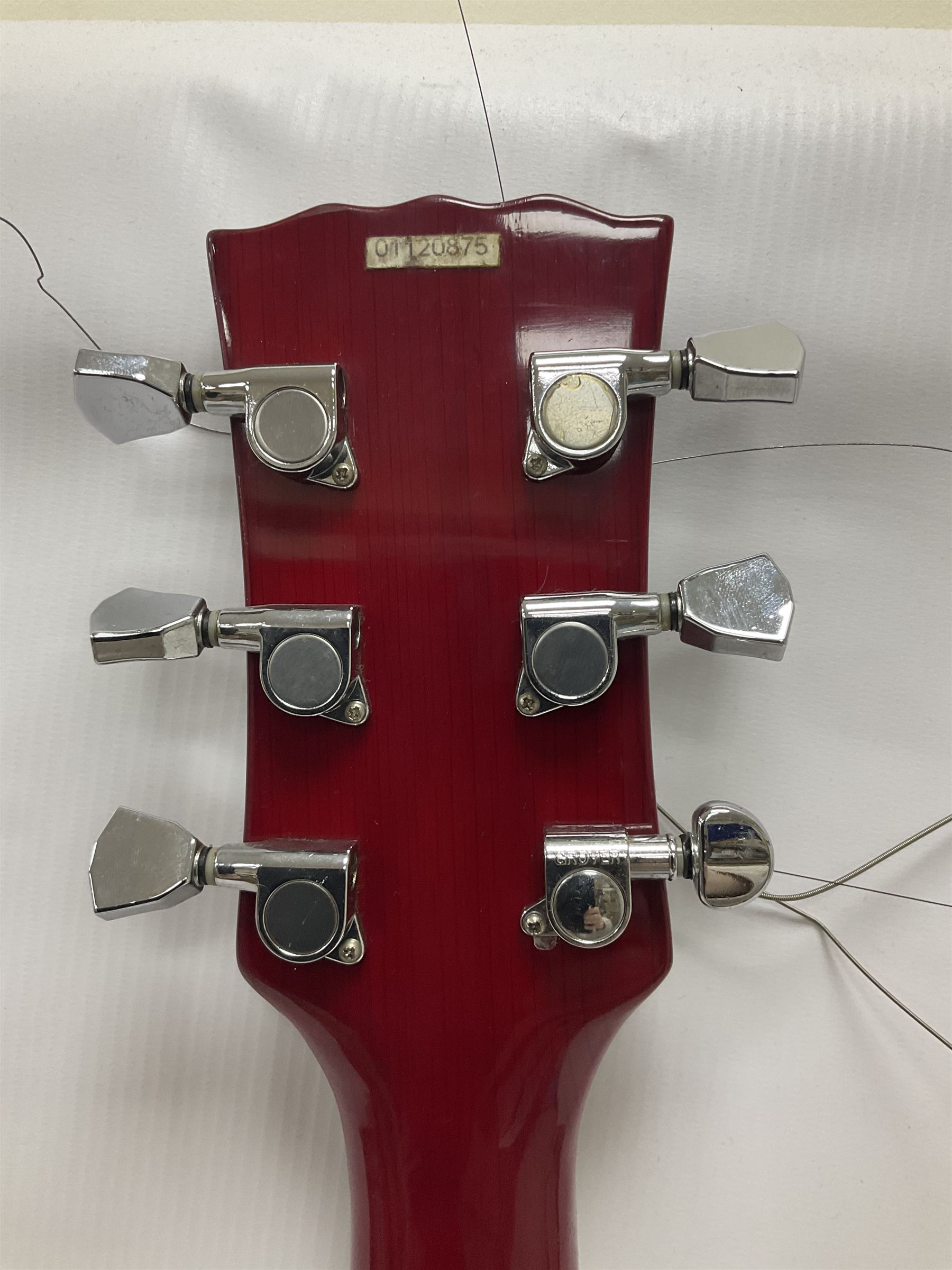 Vintage VS6M Reissued Series six string electric guitar, with solid body in cherry red finish, in carrying case, guitar L103cm