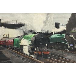 Dave Stanley (20th century): 'Eastern Region A1 Pacific Bois Russell Railway Locomotive', oil on board signed and dated '74, 49cm x 75cm