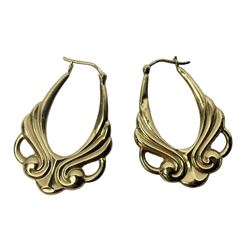 Pair of 9ct gold openwork hoop earrings, hallmarked
