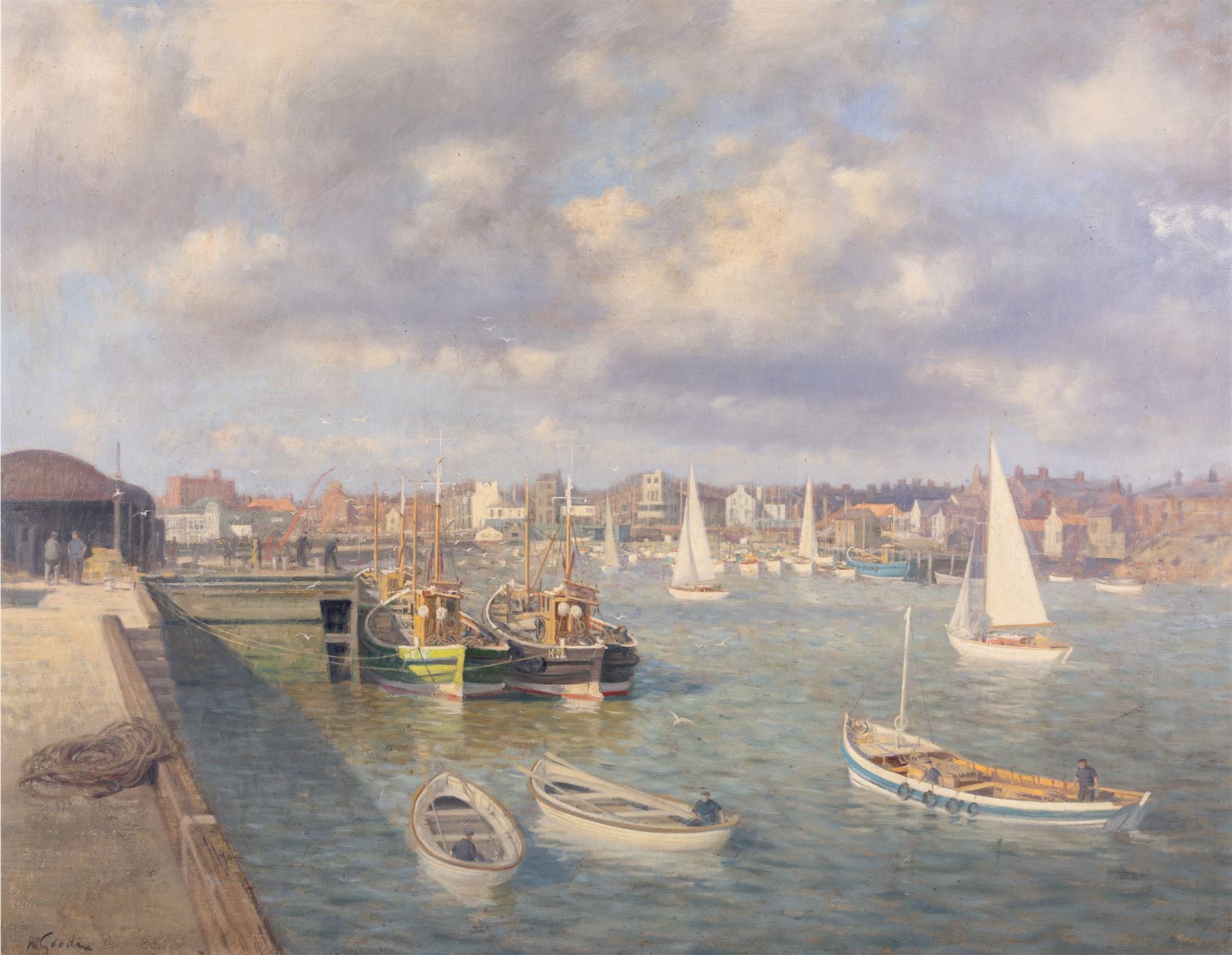 Walter Goodin (British 1907-1992): Fishing Boats in Bridlington Harbour, oil on board signed 72cm x 92cm