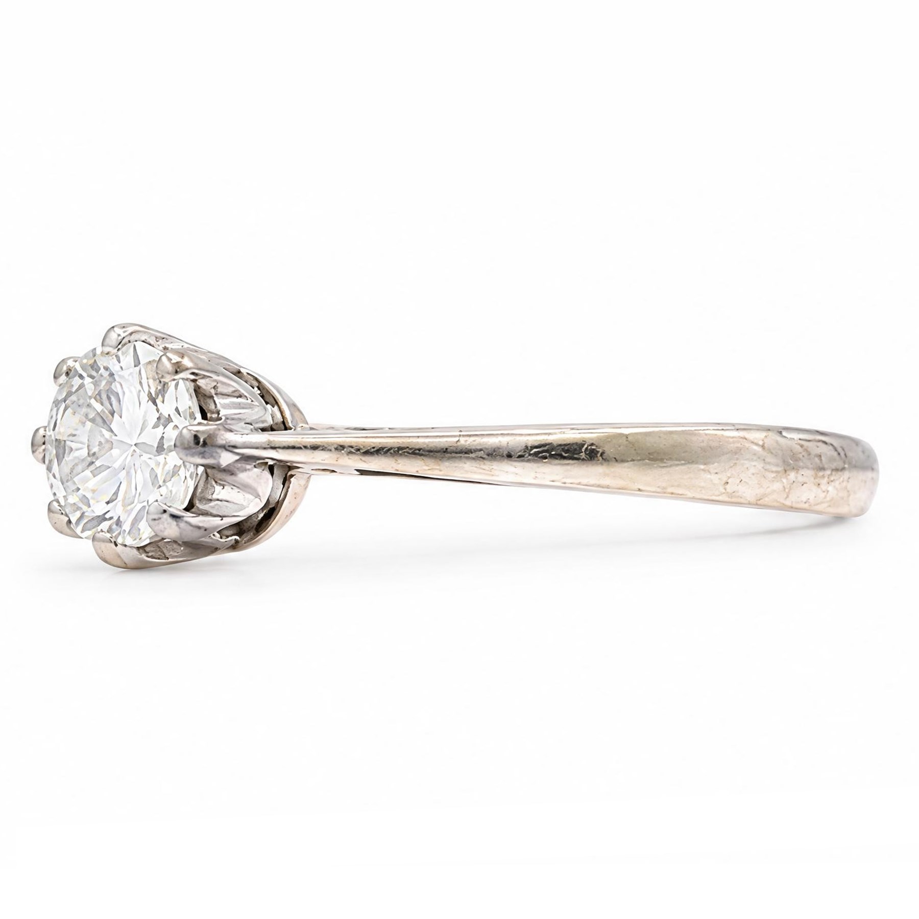 White gold diamond ring, eight claw set with a single round brilliant cut diamond of approx 0.50 carat, stamped 18ct