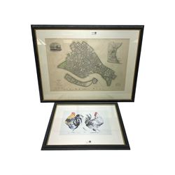 Benjamin Rees Davies (British 1811-1869) after William Barnard Clarke (British 1806-1865): 'Venice', engraved map with hand colouring pub. 1838 together with an Annabel Fairfax print of Cockerels max 42cm x 62cm (2) 
