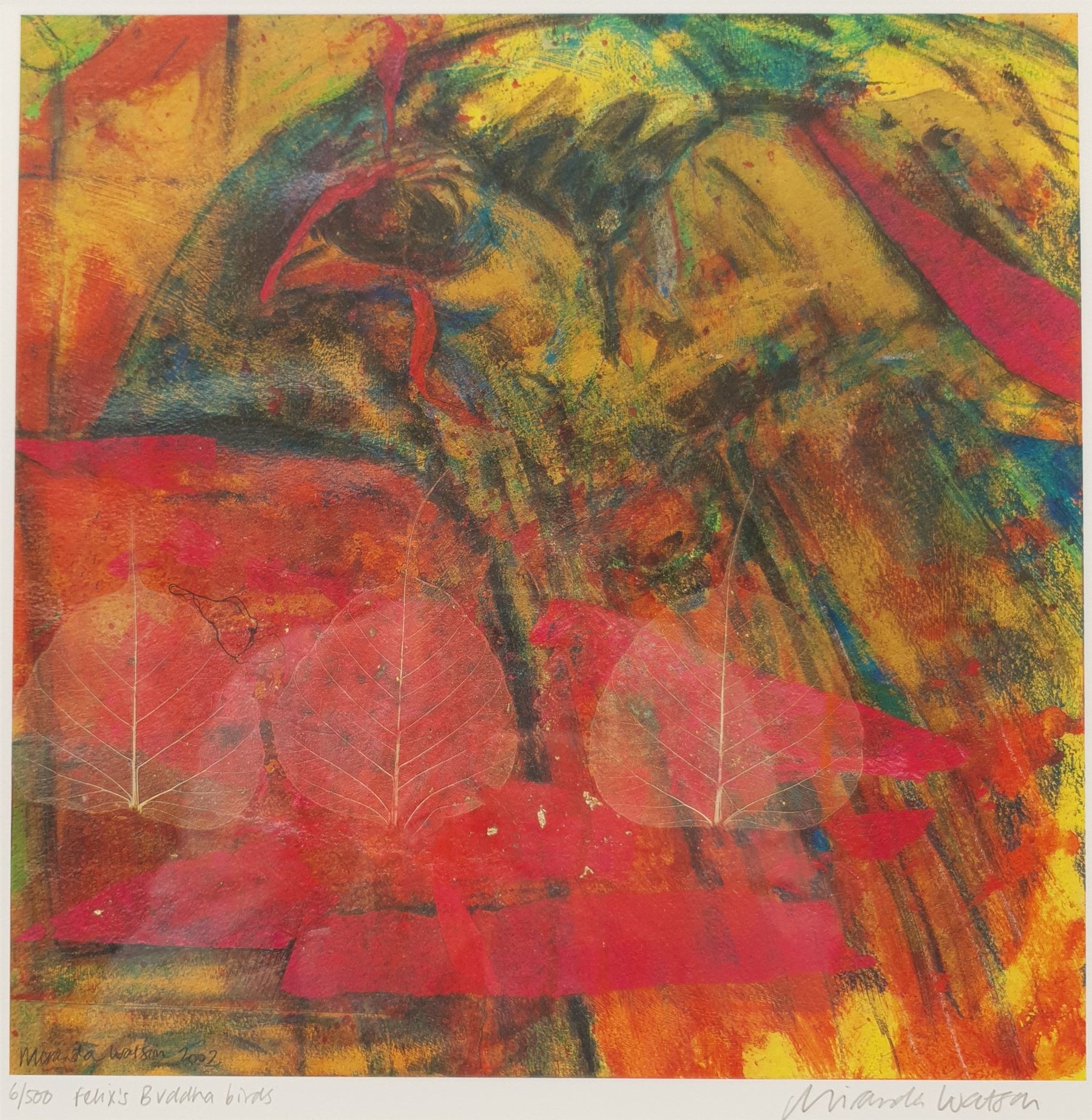 Miranda Watson (British Contemporary): 'Felix’s Buddha Birds', giclee print signed titled and numbered 6/500 in pencil 30cm x 29cm 
Notes: Watson is a former live-in artist at Burton Agnes Hall