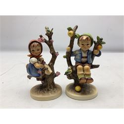 Seven Goebel Hummel figures, comprising Chimney Sweep 12/I, Apple Tree Girl 14/I, Apple Tree Boy,  Little Goat Herder 200/I, Surprise 94 3/0, Signs of Spring 203/20 and Wayside Harmony 111/30, tallest H15cm