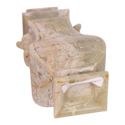 Chinese hardstone vase and cover, with lizard handles and decorated in relief, H23cm