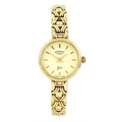 Rotary ladies 9ct gold quartz wristwatch, on 9ct gold Byzantine link bracelet, hallmarked