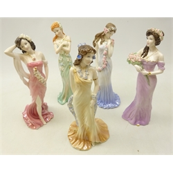  Set of four limited edition Coalport figures Topaz, Emerald, Sapphire and Ruby and 'Lily' from the Flowers of Love Collection (5)  