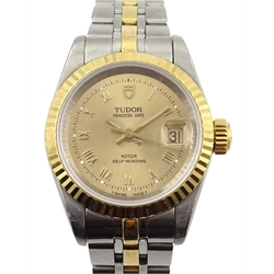  Tudor Princess ladies date automatic bi-metal wristwatch, recently serviced with 12 month guarantee  