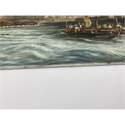 Richard Abbott: St Michael’s Mount, painted oil on porcelain plaque, with 'St Michaels Mount painted by R. Abbott', inscribed on reverse, H15cm, W19cm