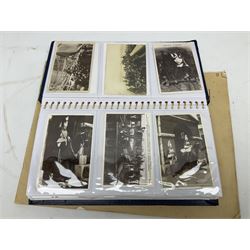 Modern album containing over sixty postcards and photographs including memorial portraits of KIA soldiers, regimental crests, comic, WW1 embroidered silk, uniforms, cap badges, camp and manoeuvre images etc; another personal photograph album of WW2 soldiers relaxing; Royal Armoured Corps booklet 'The Italian Campaign 3rd Sep. 1943 - 2nd May 1945; and other paper ephemera of military interest