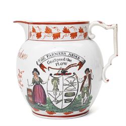 19th century Staffordshire pearlware jug, dated 1810 and inscribed with owners John & Ann ...
