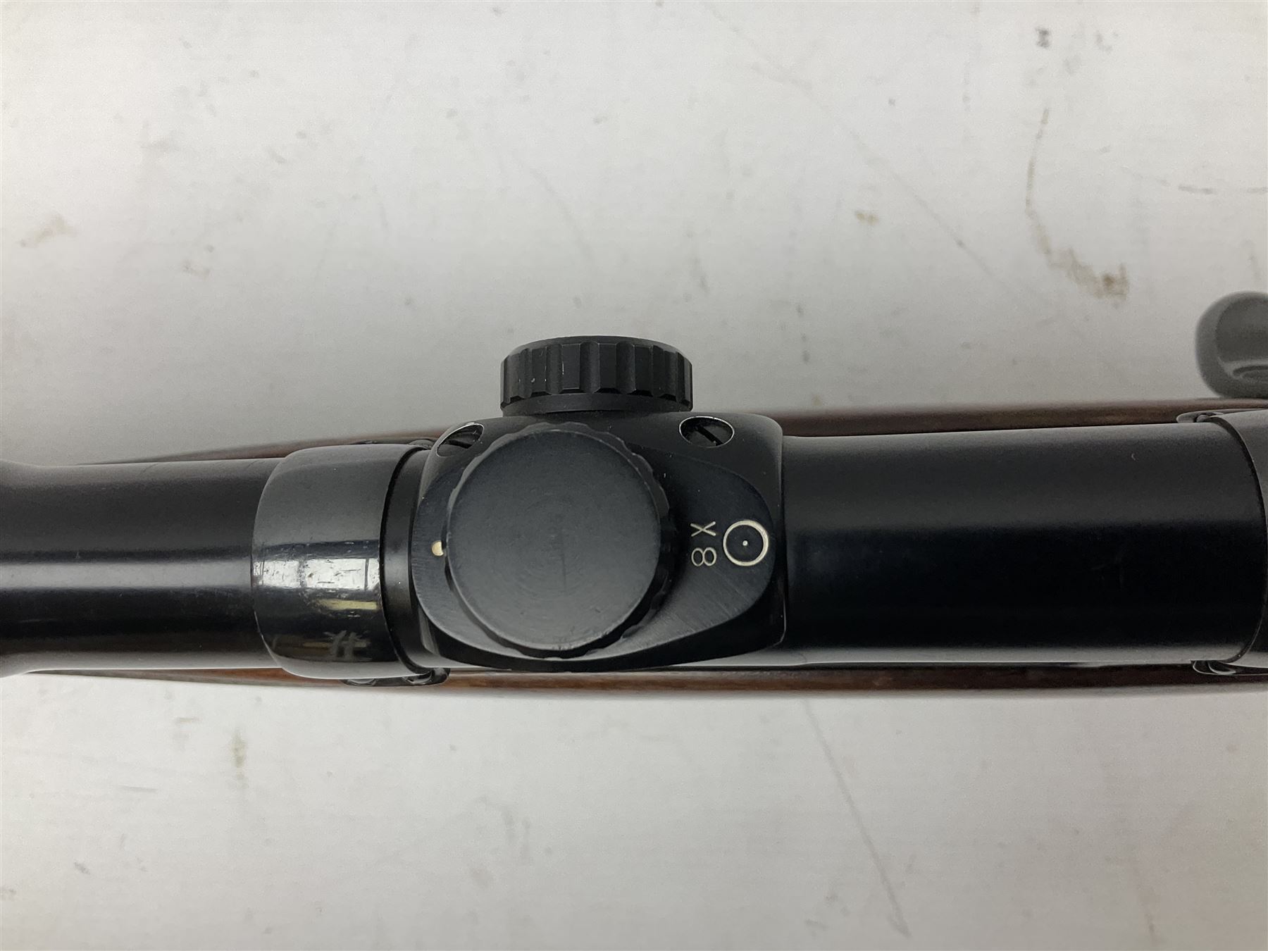 30-06 Steyr-Mannlicher Model M bolt-action rifle, the 61cm hammer forged barrel with side safety, double set trigger and lift-out rotary magazine, walnut stock with chequered pistol grip and fore-end and additional soft leather cheek piece, Pecar Berlin Champion 8 x 45 telescopic sight with quick release mounts, serial no.204791 L111cm FIREARMS CERTIFICATE REQUIRED OR RFD