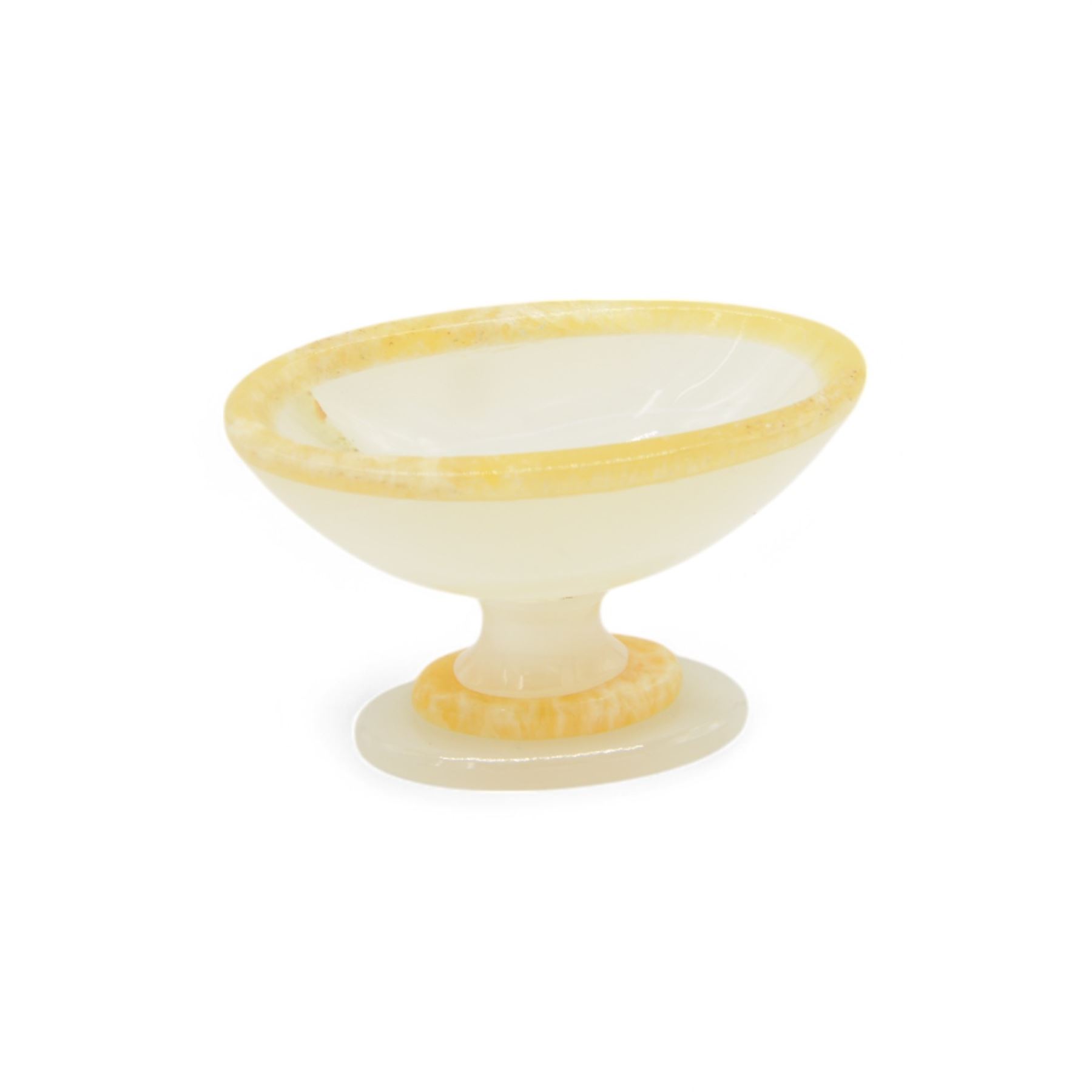 Agate open salt, of navette form, upon a stepped oval pedestal foot, H5cm