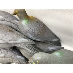 Eighteen plastic pigeon decoys comprising ten full body and eight shells with quantity of various stakes; some marked made in Italy