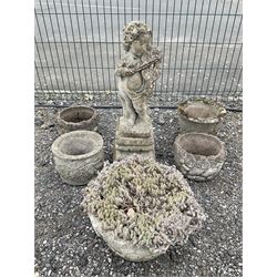 Cast stone garden statue, Yorkshire rose planter, and set of four small planters - THIS LOT IS TO BE COLLECTED BY APPOINTMENT FROM DUGGLEBY STORAGE, GREAT HILL, EASTFIELD, SCARBOROUGH, YO11 3TX