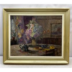 William J Mann (Scarborough early 20th century): The Breakfast Table, oil on board signed 47cm x 59cm 
Notes: Mann was a member of the Fylingdales Group of Artists and lived in Newby, Scarborough.