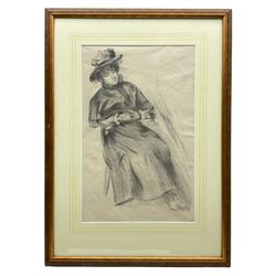 Percy Morton Teasdale (Staithes Group 1870-1961): Seated Lady, pencil sketch unsigned 45cm x 29cm