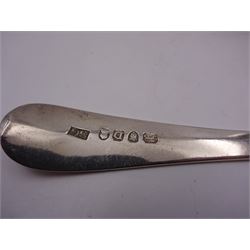 Georgian and later flatware, including two serving spoons, with later struck berry bowls, King's pattern teaspoons, mustard spoons, etc, all hallmarked 