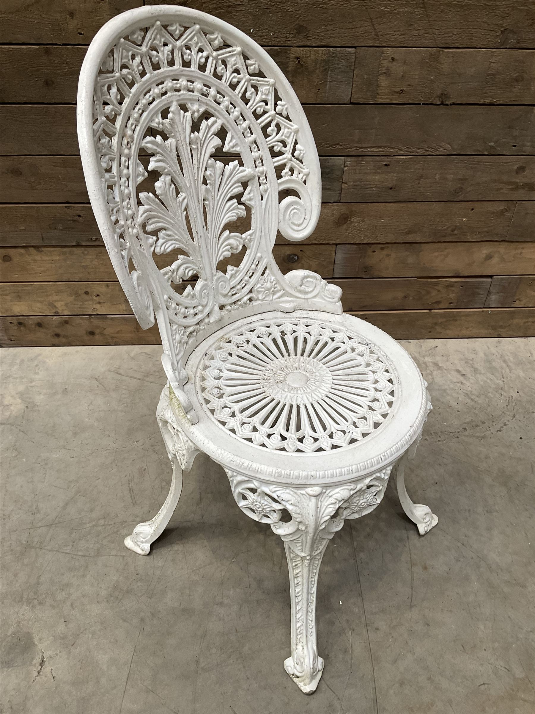 Victorian design white painted aluminium garden table, and four chairs