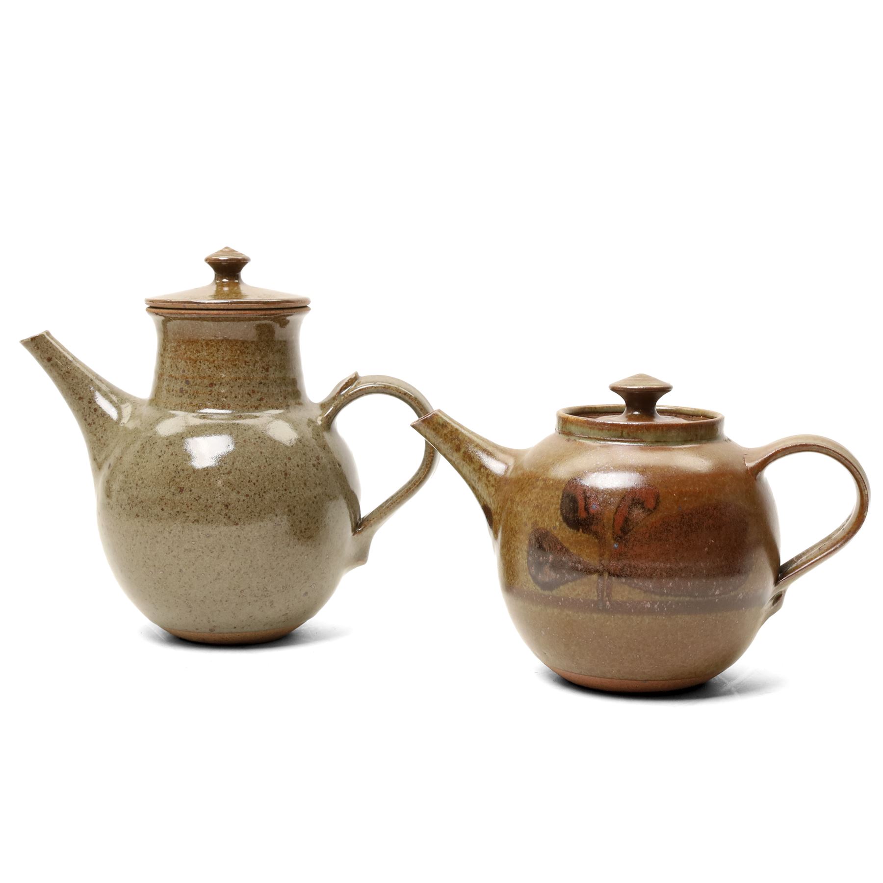 David Lloyd Jones (1928-1994): Three works, a large jug and two teapots, in typical brown glaze, each stamped, larger jug H39cm (3)