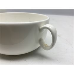 Thun WW2 German Luftwaffe officer's mess plain white glazed soup tureen with lion mask handles, marked with the Luftwaffe eagle beneath and dated 1939 L31cm; together with Waffen 'SS' white glazed twin handled soup bowl, marked beneath Bauscher Weiden 1942 (2)