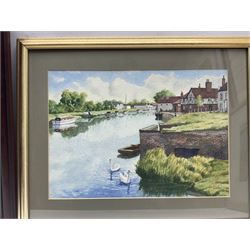 David Newbould (British 1938-2018): 'Ledston Hall from Newton Ings' Castleford, watercolour signed and dated 2000, titled verso 26cm x 43cm; R Battye (British 20th century): Swans on the Canal, watercolour signed watercolour signed 25cm x 35cm (2)