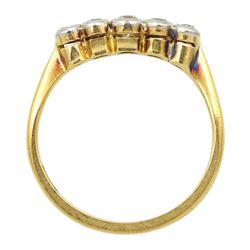 Early 20th century 18ct gold milgrain set five stone old cut diamond ring