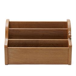 Mouseman - oak letter rack, three tiered with carved mouse signature, by the workshop of R...