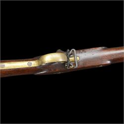 19th century Enfield percussion rifle, the 99cm barrel with three barrel bands, fore sight and rear sight, ramrod under, full walnut stock with brass butt, carrying sling brackets, action marked '1855 Tower' with Victoria cypher, overall L138cm